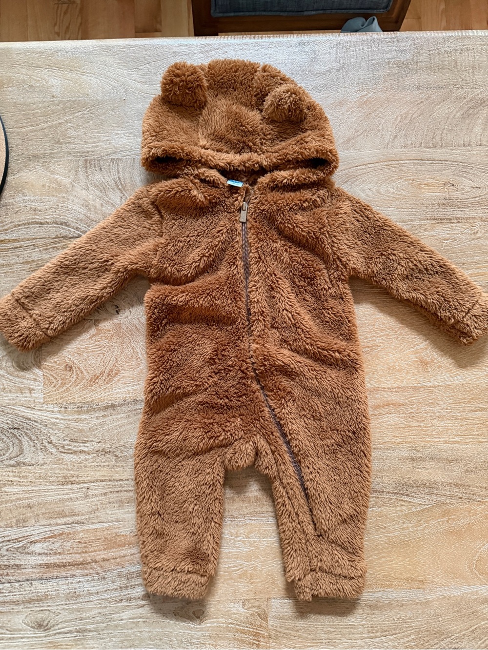 Old Navy Brown Teddy Fleece Hooded Baby One-Piece